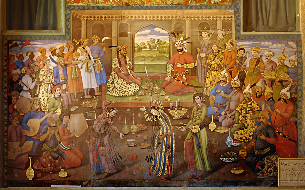 Safavid frescoes in the Chehel Sotun palace, in Isfahan