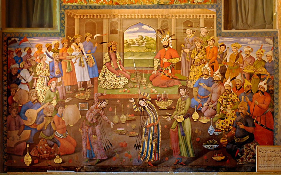 Safavid frescoes in the Chehel Sotun palace, in Isfahan